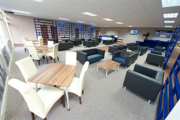 The London South Airport executive handling area features conference rooms and a pilot's rest zone.