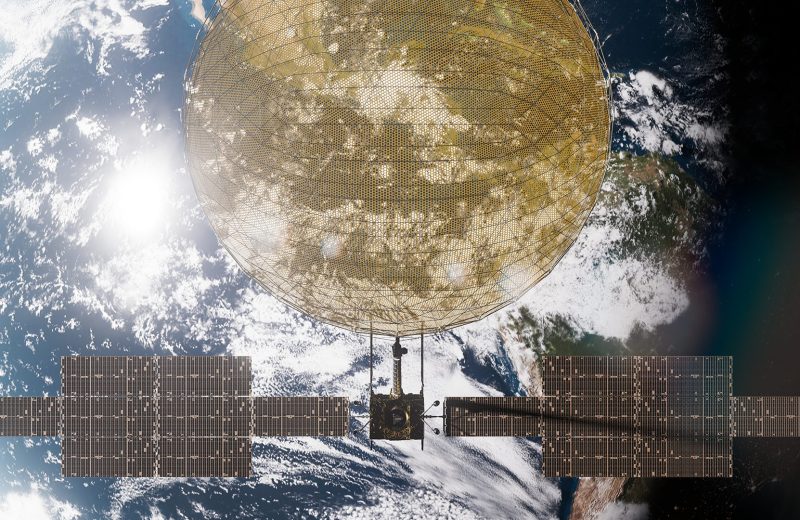 A rendering of Viasat's ViaSat-3 GEO satellites.