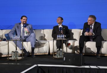 CJI London 2026. L-R: Omar Kuwatly, Bombardier, Alan Semsar, Barcelona Executives, Steve Varsano, The Jet Business.